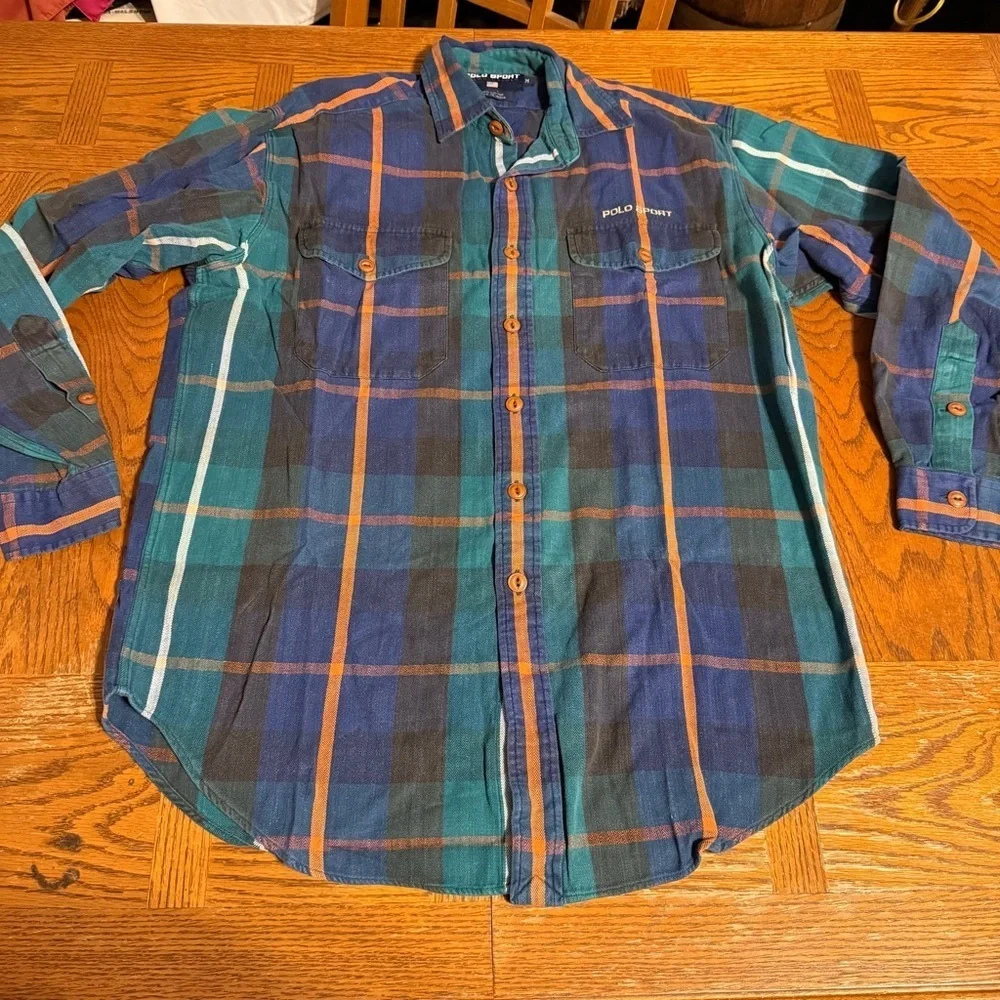 VTG Polo Ralph Lauren Plaid Long Sleeve Button Up Shirt Sz M Y2K 90s Style